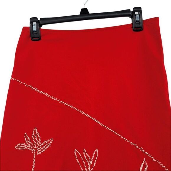 Southwestern Novelty Cactus Embroidered Stretch A-line Tea Length Skirt Red Sz 6 - Picture 9 of 9